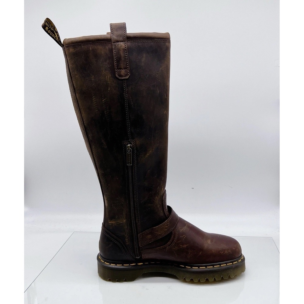Dr. Martens Anistone Knee High Combat Biker Boots Brown Leather US W 11 M 10 - Picture 9 of 14